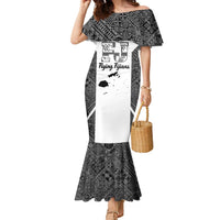Custom Fiji Tapa Rugby Family Matching Mermaid Dress and Hawaiian Shirt Flying Fijian Black And White Version LT14 Mom's Dress Black - Polynesian Pride