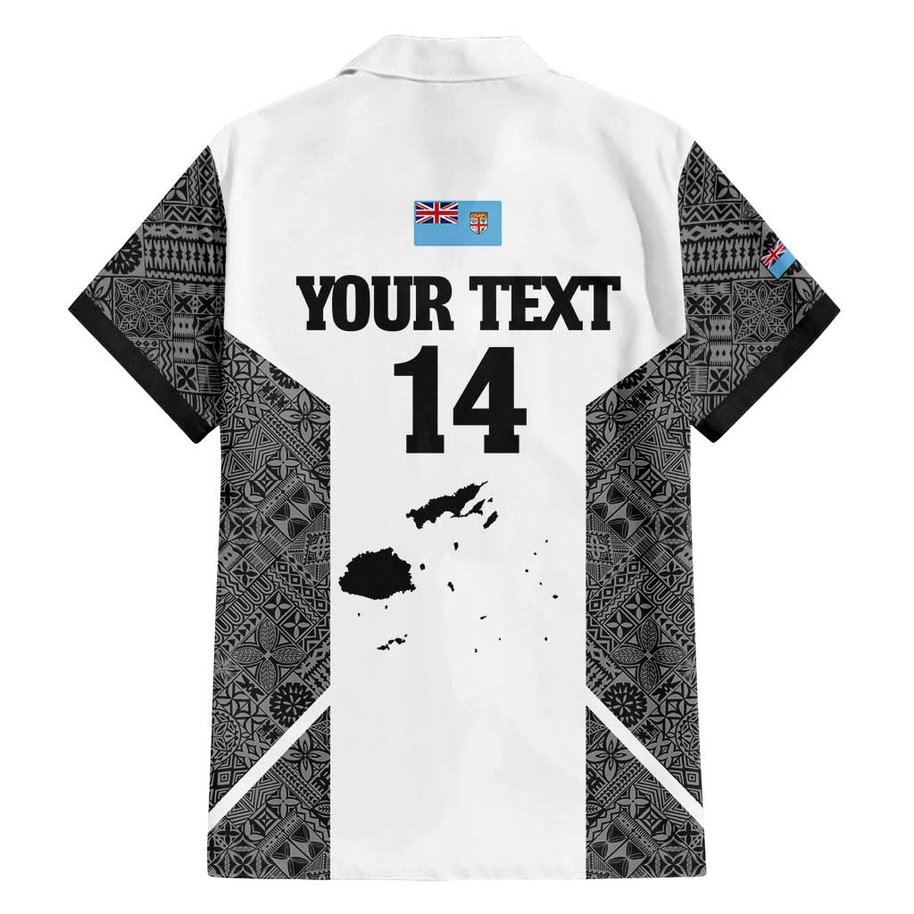 Custom Fiji Tapa Rugby Family Matching Off Shoulder Maxi Dress and Hawaiian Shirt Flying Fijian Black And White Version LT14 - Polynesian Pride