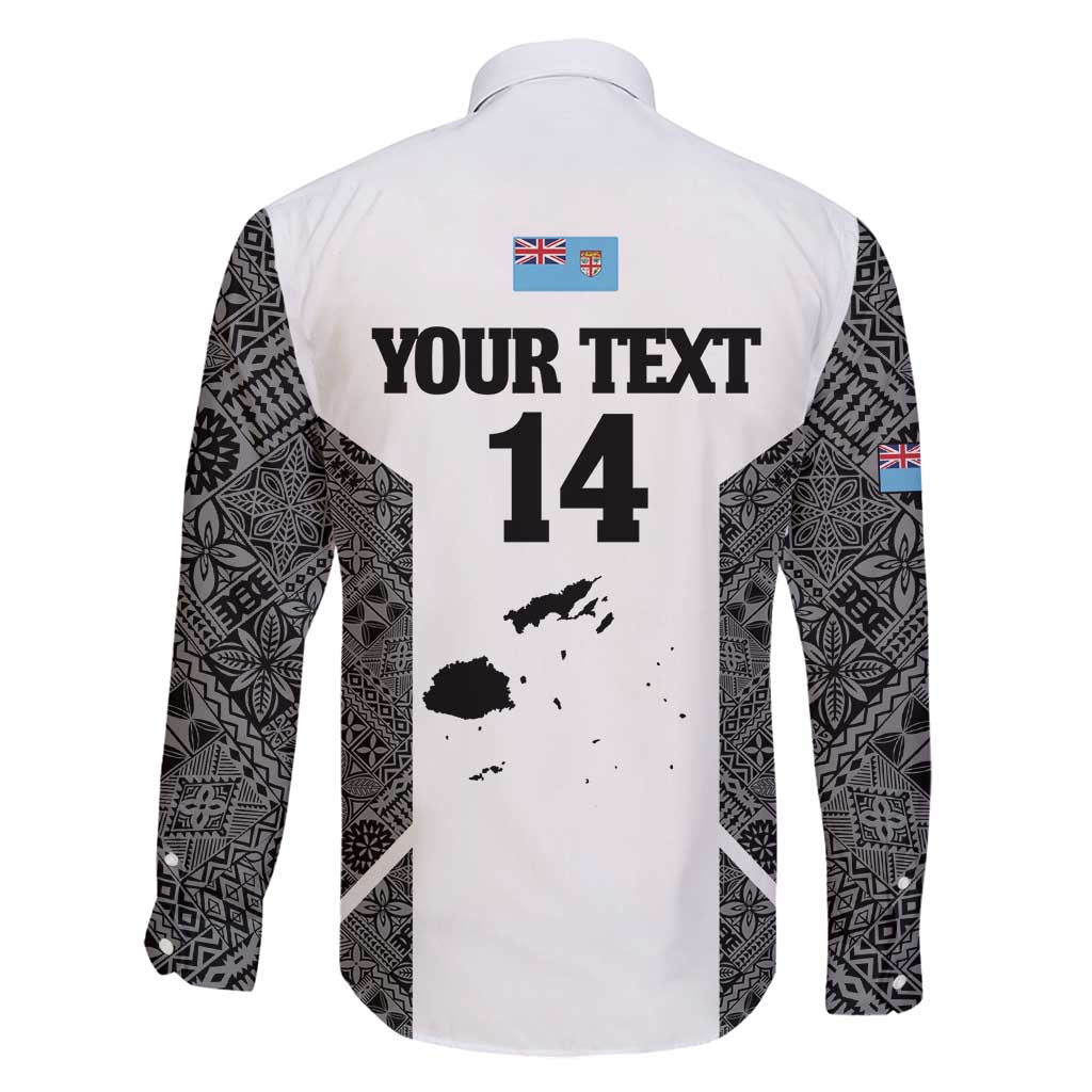 Custom Fiji Tapa Rugby Family Matching Off Shoulder Maxi Dress and Hawaiian Shirt Flying Fijian Black And White Version LT14 - Polynesian Pride