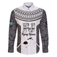Custom Fiji Tapa Rugby Family Matching Summer Maxi Dress and Hawaiian Shirt Flying Fijian Black And White Version LT14 Dad's Shirt - Long Sleeve Black - Polynesian Pride