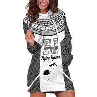 Custom Fiji Tapa Rugby Hoodie Dress Flying Fijian Black And White Version LT14 Black - Polynesian Pride
