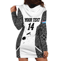 Custom Fiji Tapa Rugby Hoodie Dress Flying Fijian Black And White Version LT14 - Polynesian Pride