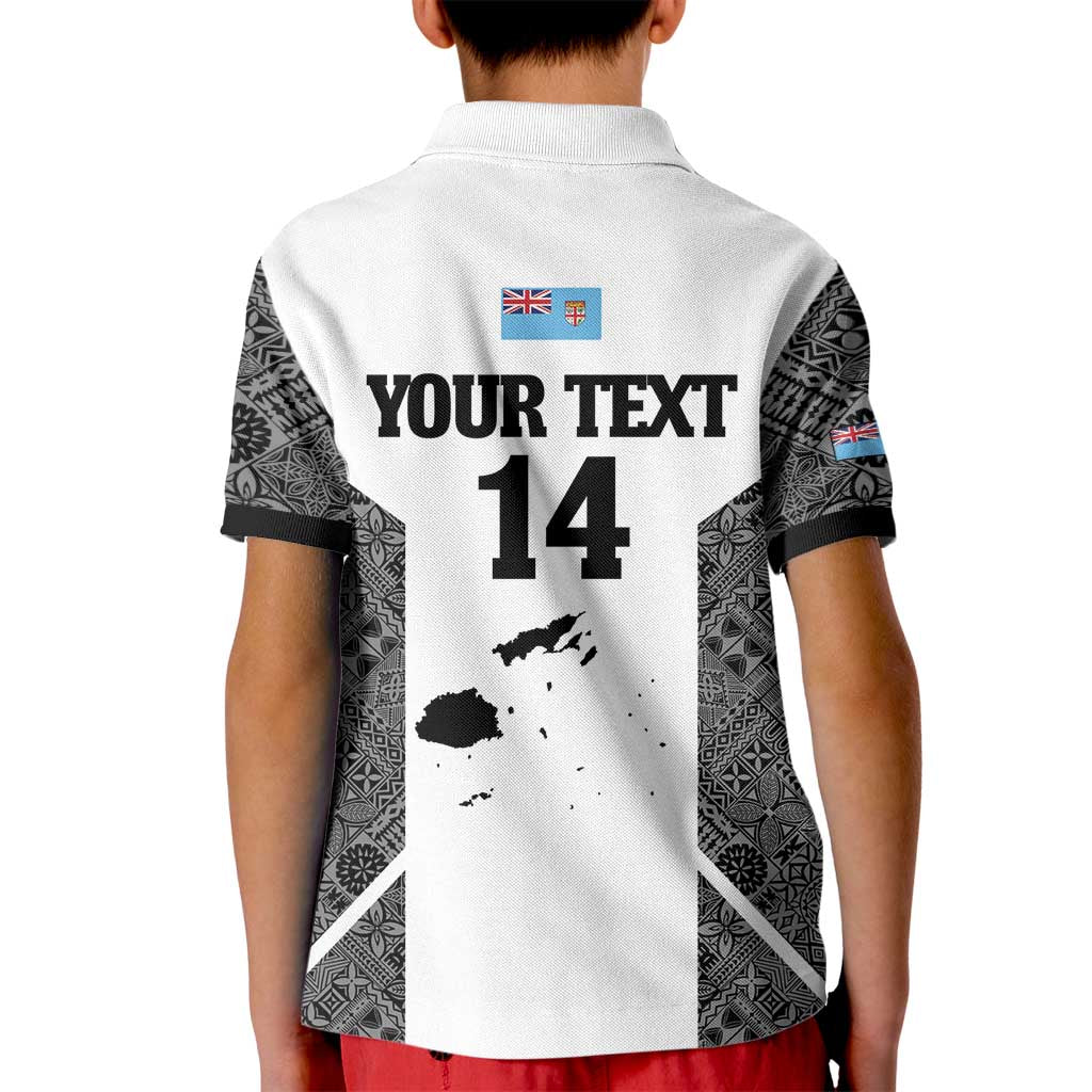 Custom Fiji Tapa Rugby Kid Polo Shirt Flying Fijian Black And White Version LT14 - Polynesian Pride