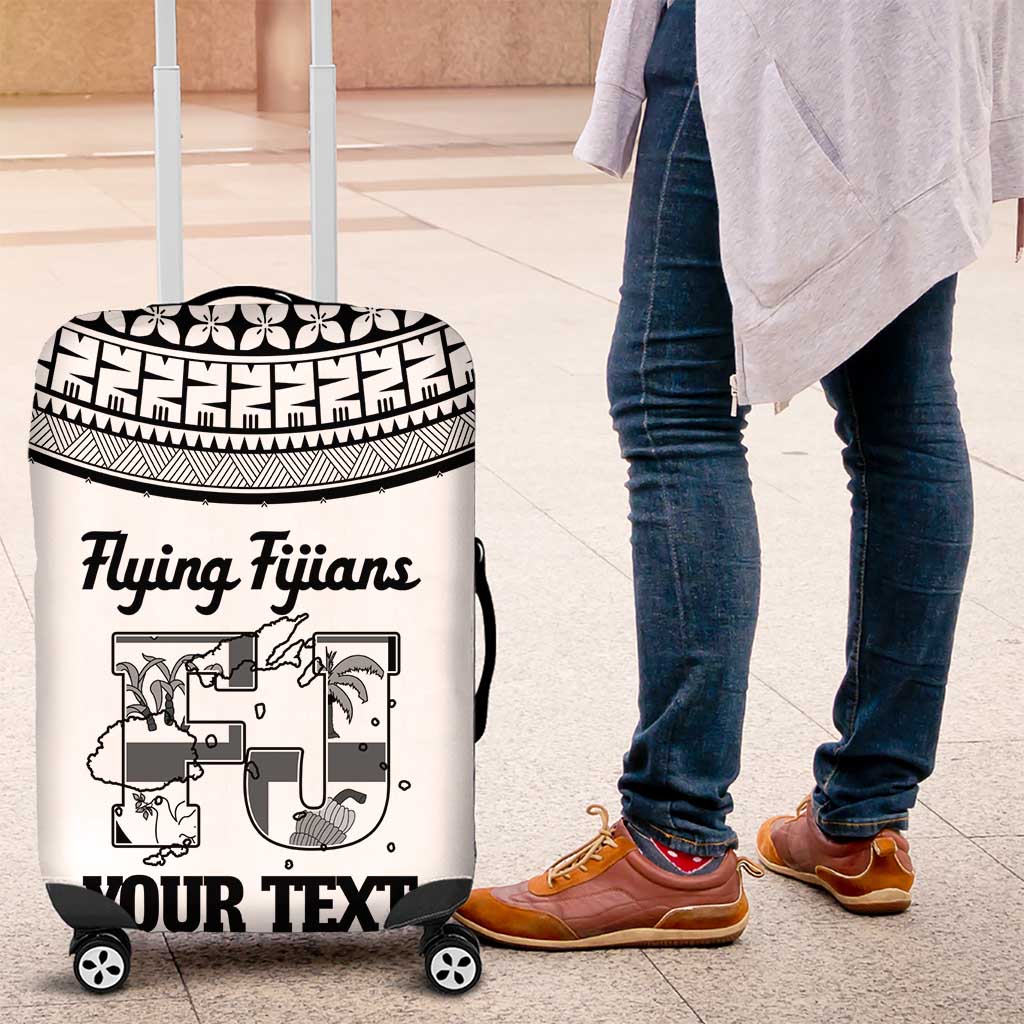 Custom Fiji Tapa Rugby Luggage Cover Flying Fijian Black And White Version