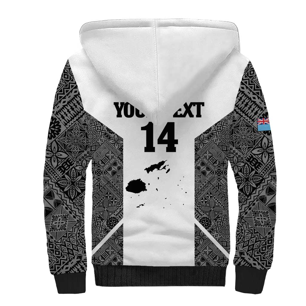 Custom Fiji Tapa Rugby Sherpa Hoodie Flying Fijian Black And White Version LT14 - Polynesian Pride