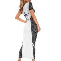 Custom Fiji Tapa Rugby Short Sleeve Bodycon Dress Flying Fijian Black And White Version LT14 - Polynesian Pride