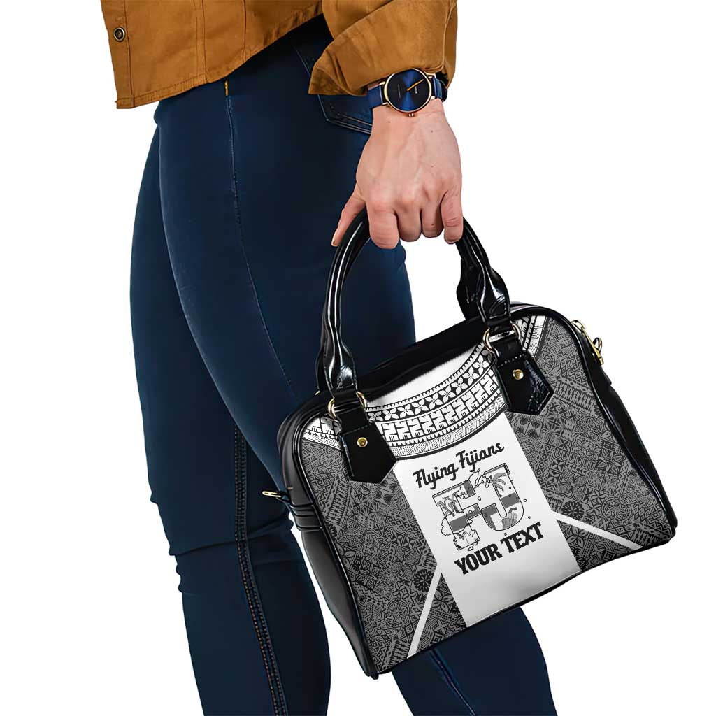 Custom Fiji Tapa Rugby Shoulder Handbag Flying Fijian Black And White Version