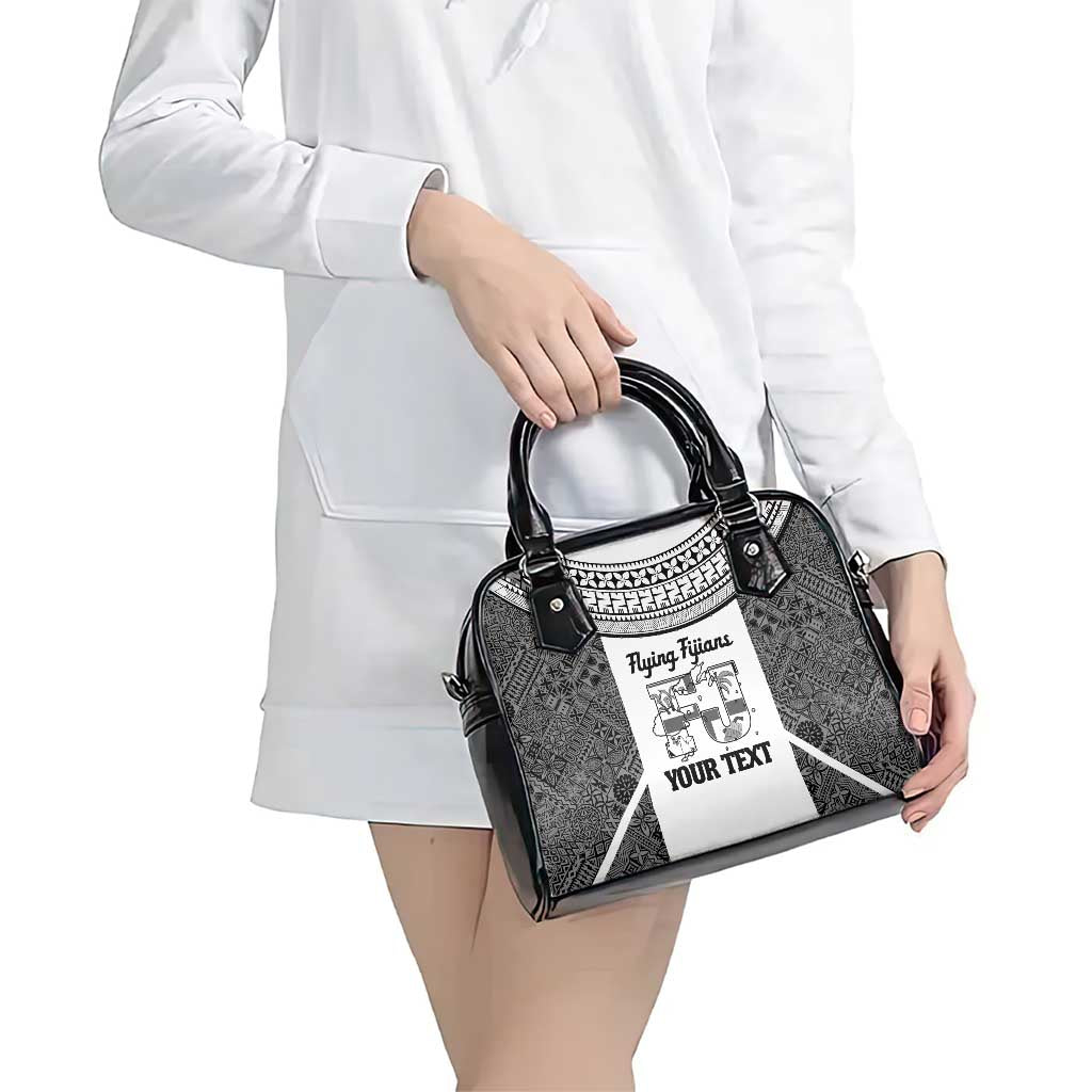 Custom Fiji Tapa Rugby Shoulder Handbag Flying Fijian Black And White Version