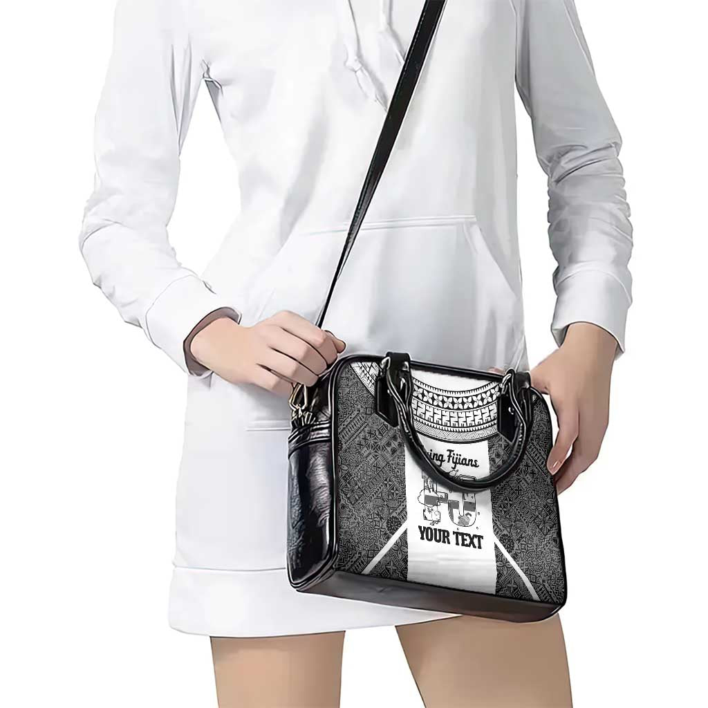 Custom Fiji Tapa Rugby Shoulder Handbag Flying Fijian Black And White Version