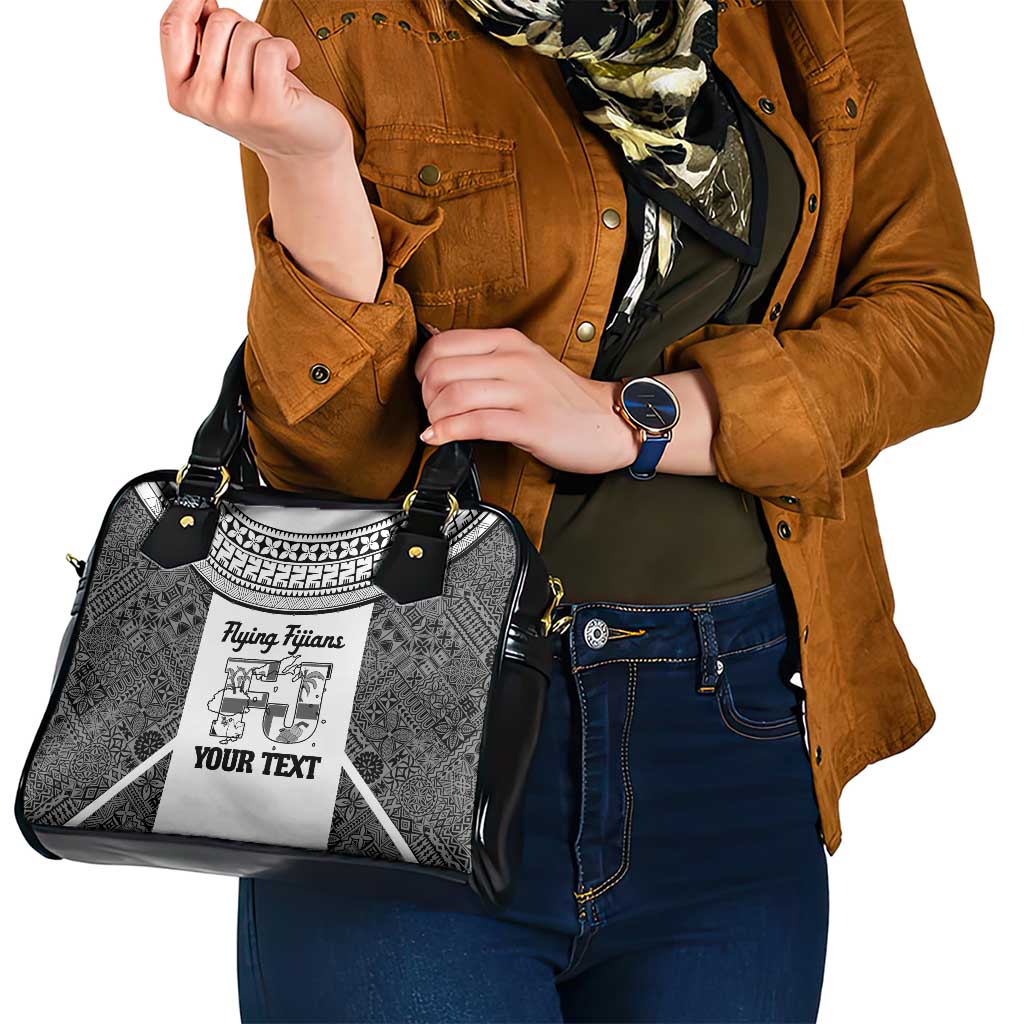 Custom Fiji Tapa Rugby Shoulder Handbag Flying Fijian Black And White Version
