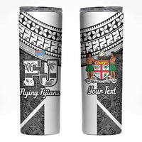 Custom Fiji Tapa Rugby Skinny Tumbler Flying Fijian Black And White Version