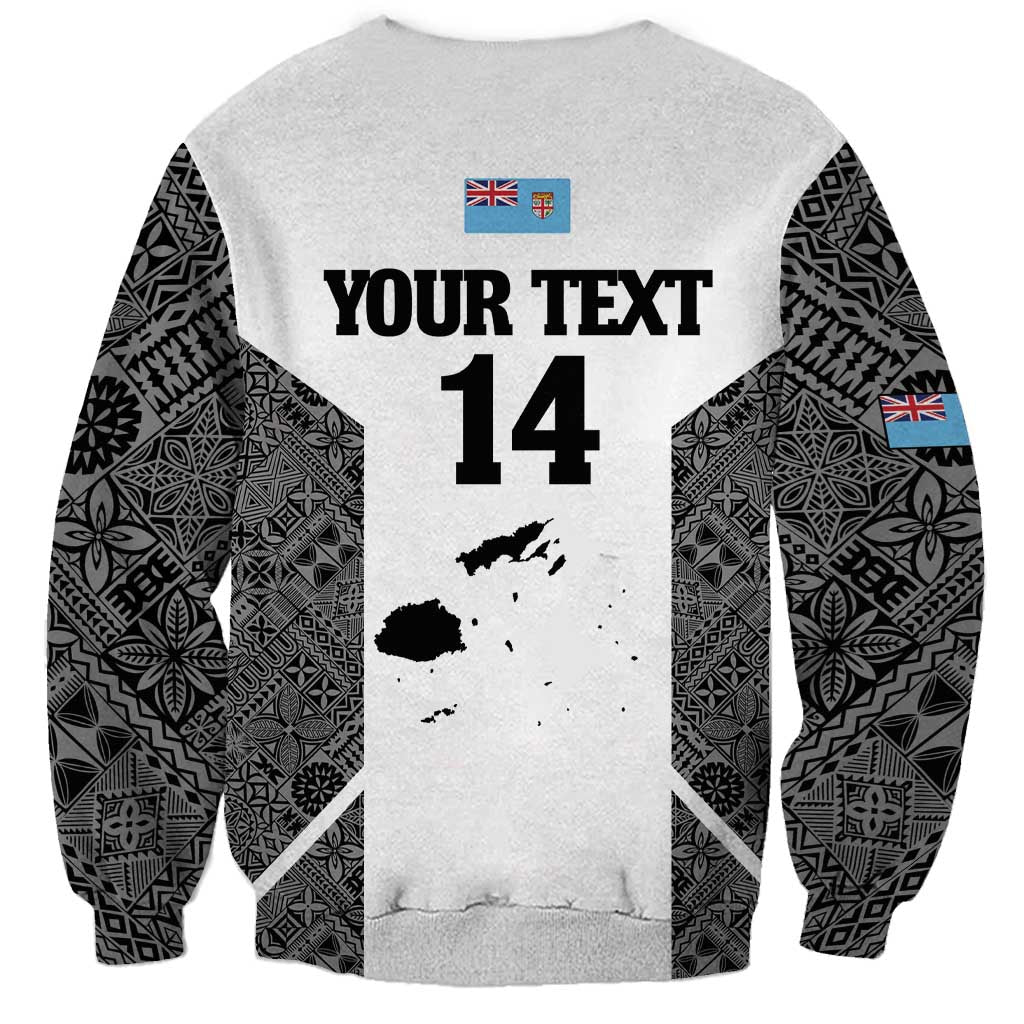 Custom Fiji Tapa Rugby Sweatshirt Flying Fijian Black And White Version