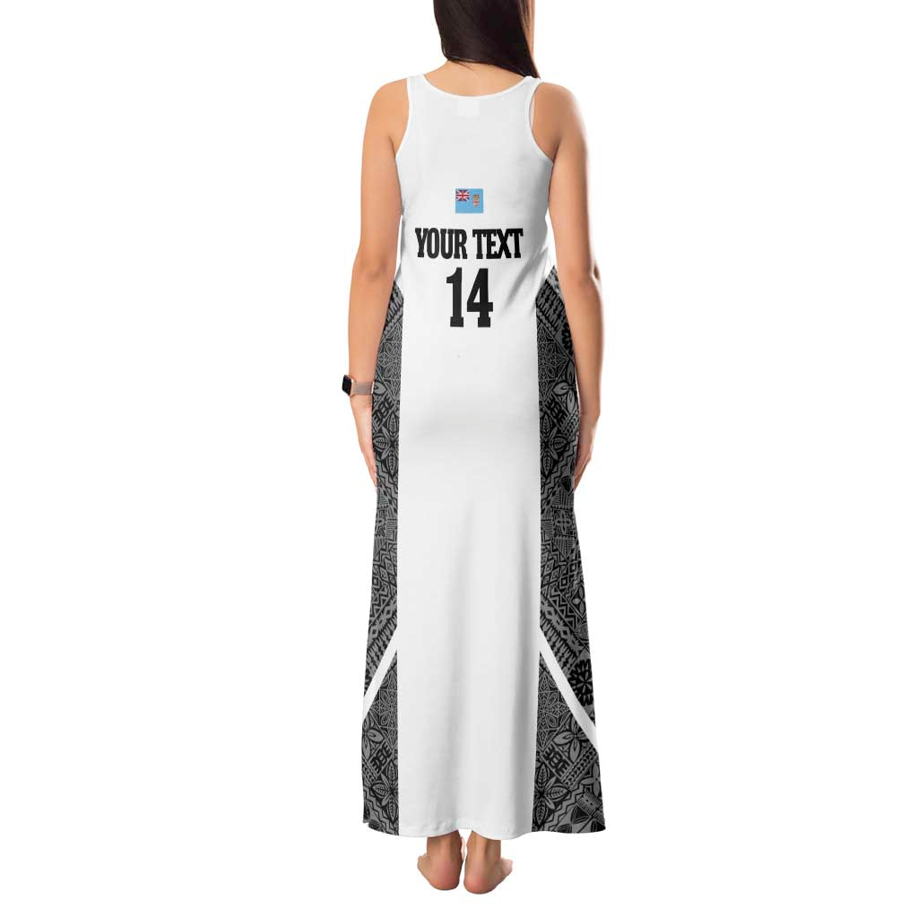 Custom Fiji Tapa Rugby Tank Maxi Dress Flying Fijian Black And White Version LT14 - Polynesian Pride