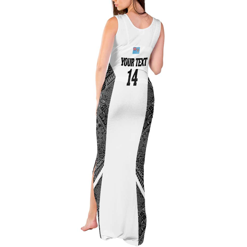 Custom Fiji Tapa Rugby Tank Maxi Dress Flying Fijian Black And White Version LT14 - Polynesian Pride