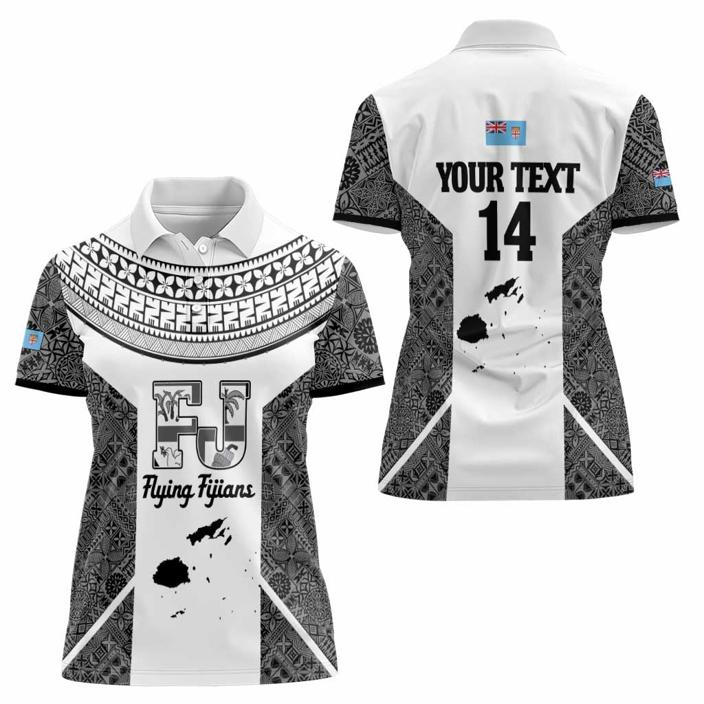 Custom Fiji Tapa Rugby Women Polo Shirt Flying Fijian Black And White Version LT14 - Polynesian Pride