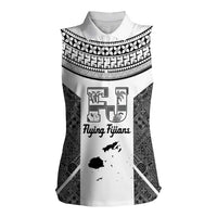 Custom Fiji Tapa Rugby Women Sleeveless Polo Shirt Flying Fijian Black And White Version LT14 Female Black - Polynesian Pride