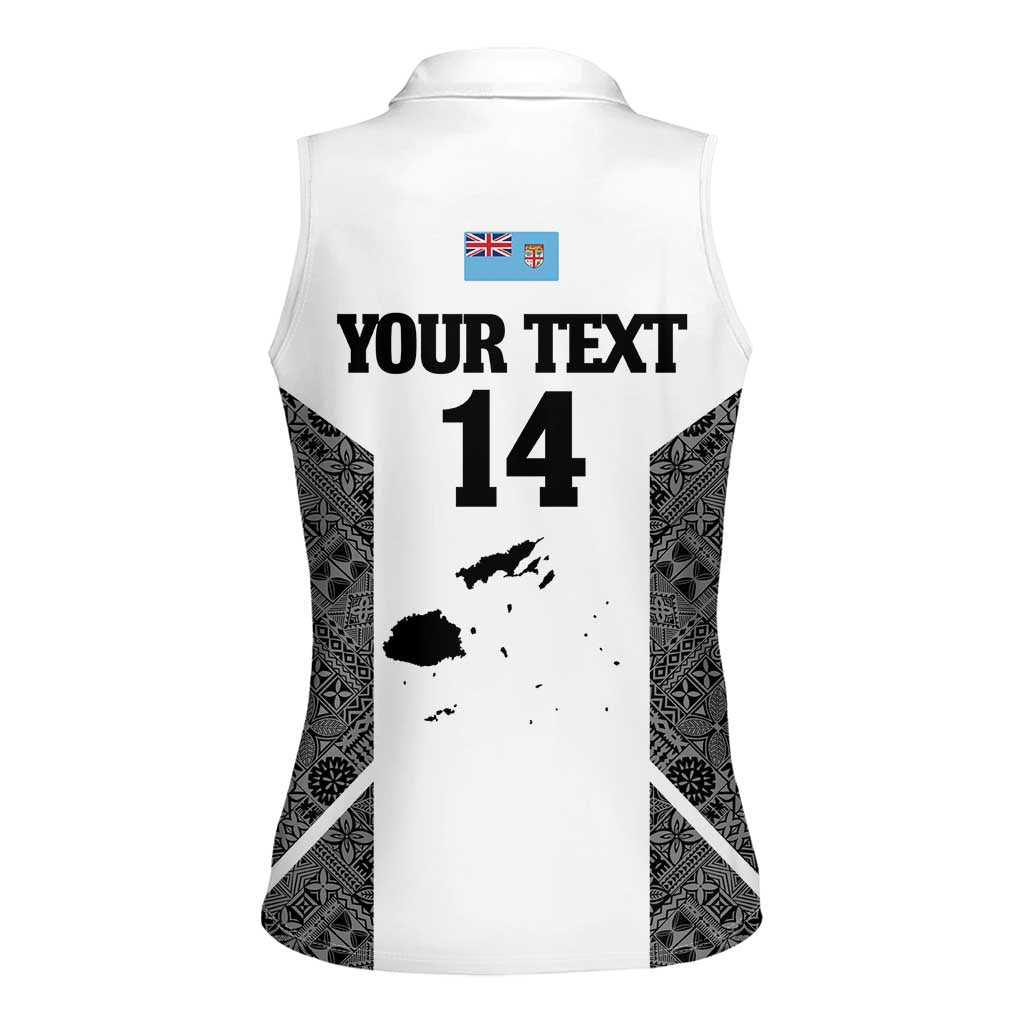 Custom Fiji Tapa Rugby Women Sleeveless Polo Shirt Flying Fijian Black And White Version LT14 - Polynesian Pride