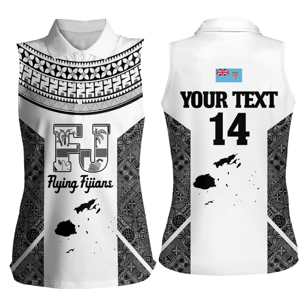 Custom Fiji Tapa Rugby Women Sleeveless Polo Shirt Flying Fijian Black And White Version LT14 - Polynesian Pride