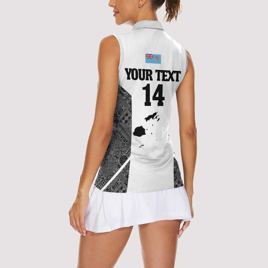 Custom Fiji Tapa Rugby Women Sleeveless Polo Shirt Flying Fijian Black And White Version LT14 - Polynesian Pride