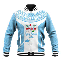 Custom Fiji Tapa Rugby Baseball Jacket Flying Fijian Blue And White Version