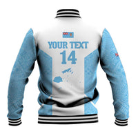 Custom Fiji Tapa Rugby Baseball Jacket Flying Fijian Blue And White Version