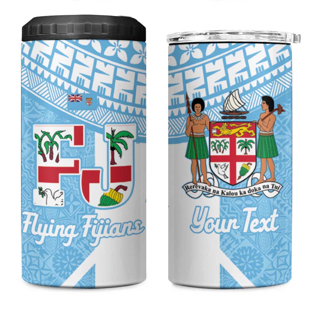 Custom Fiji Tapa Rugby 4 in 1 Can Cooler Tumbler Flying Fijian Blue And White Version LT14 One Size: 16 oz Blue - Polynesian Pride