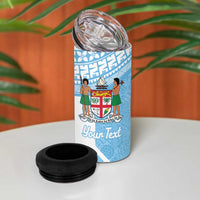 Custom Fiji Tapa Rugby 4 in 1 Can Cooler Tumbler Flying Fijian Blue And White Version LT14 - Polynesian Pride