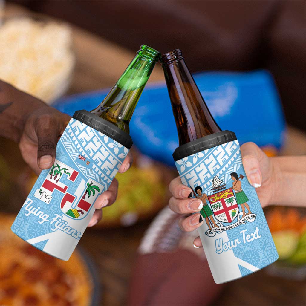 Custom Fiji Tapa Rugby 4 in 1 Can Cooler Tumbler Flying Fijian Blue And White Version LT14 - Polynesian Pride
