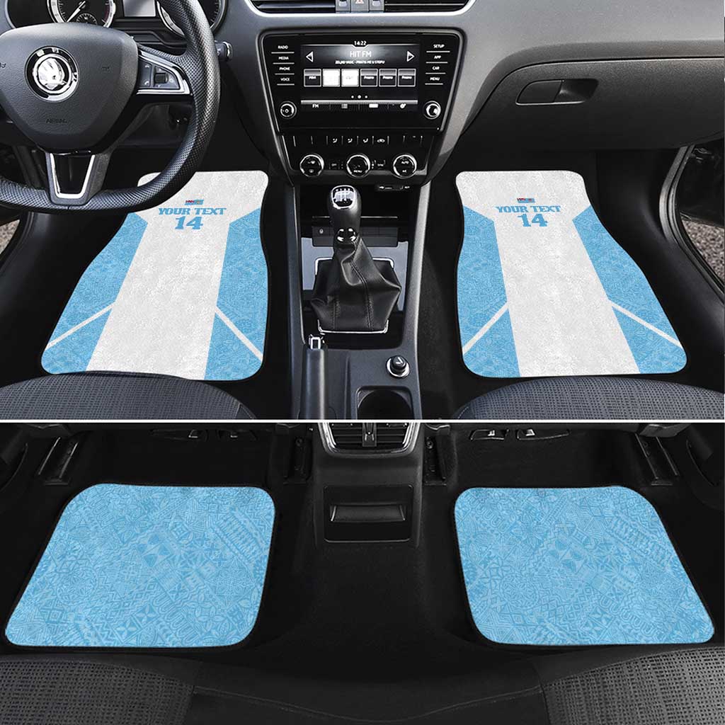 Custom Fiji Tapa Rugby Car Mats Flying Fijian Blue And White Version LT14 Set 4pcs Blue - Polynesian Pride