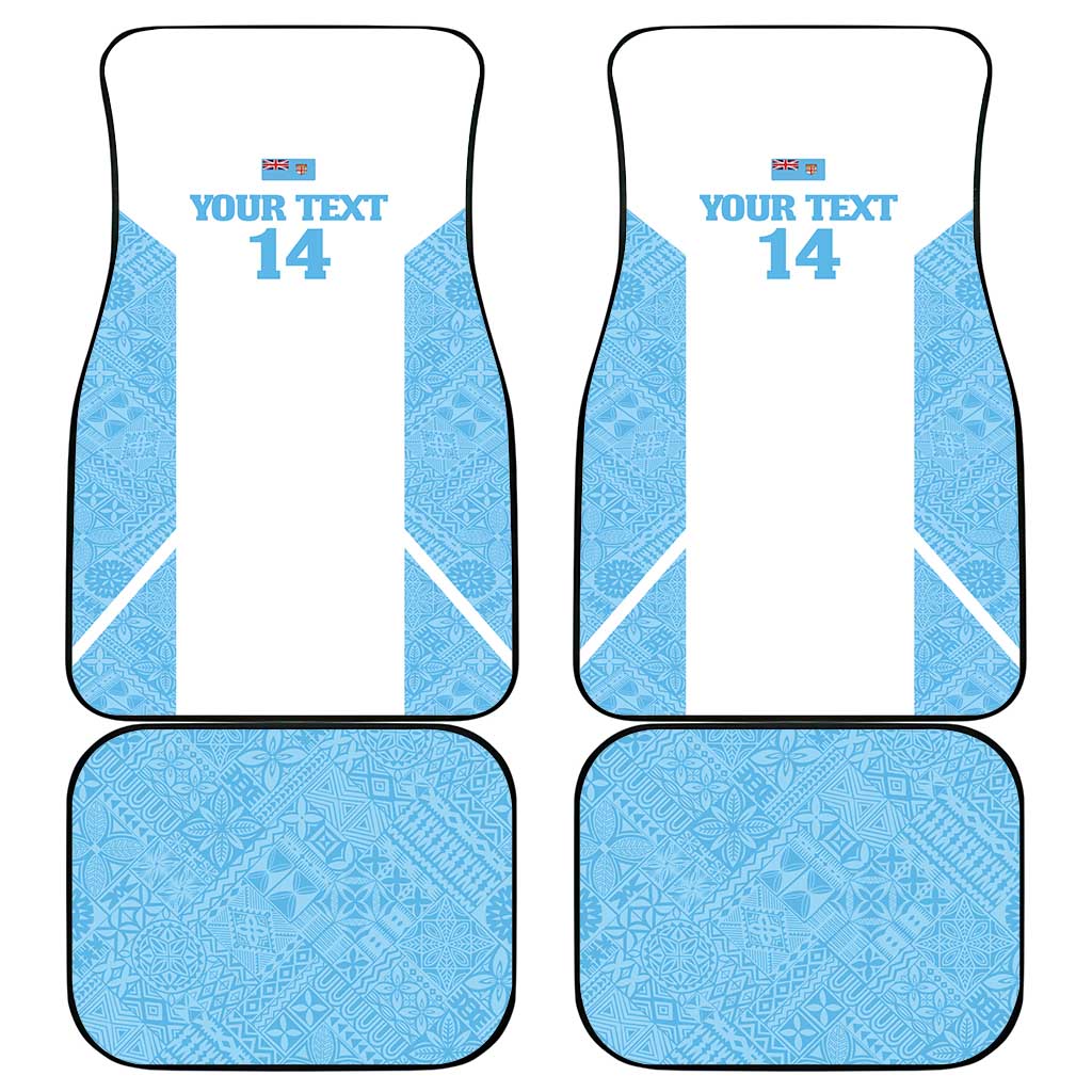 Custom Fiji Tapa Rugby Car Mats Flying Fijian Blue And White Version LT14 - Polynesian Pride