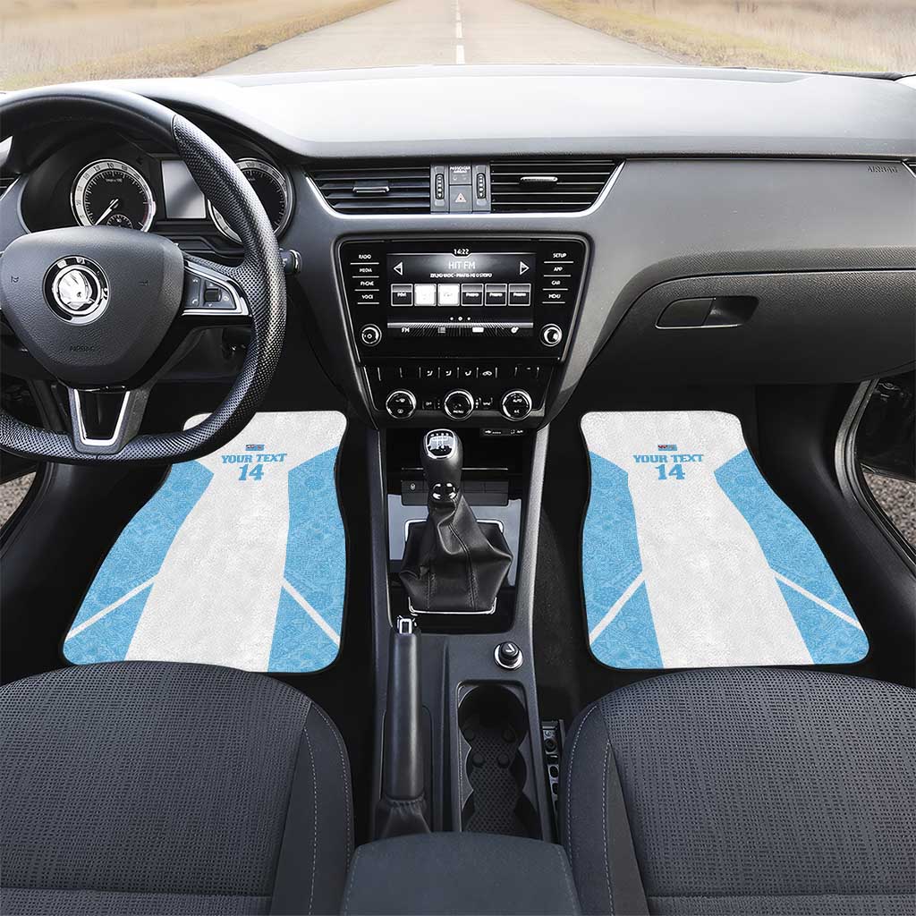 Custom Fiji Tapa Rugby Car Mats Flying Fijian Blue And White Version LT14 Set 2pcs - Front Blue - Polynesian Pride