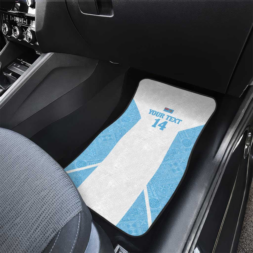 Custom Fiji Tapa Rugby Car Mats Flying Fijian Blue And White Version LT14 - Polynesian Pride