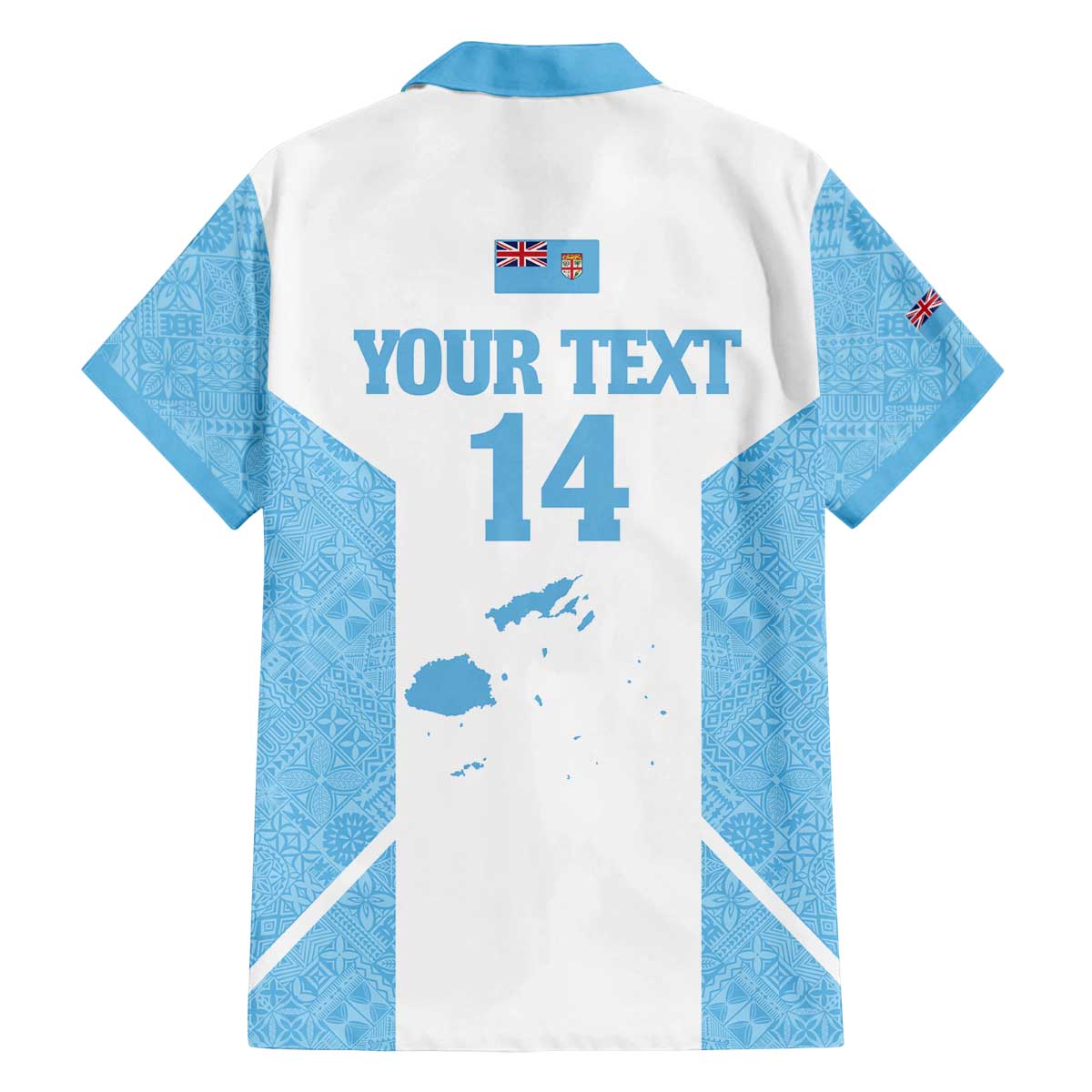 Custom Fiji Tapa Rugby Family Matching Off The Shoulder Long Sleeve Dress and Hawaiian Shirt Flying Fijian Blue And White Version