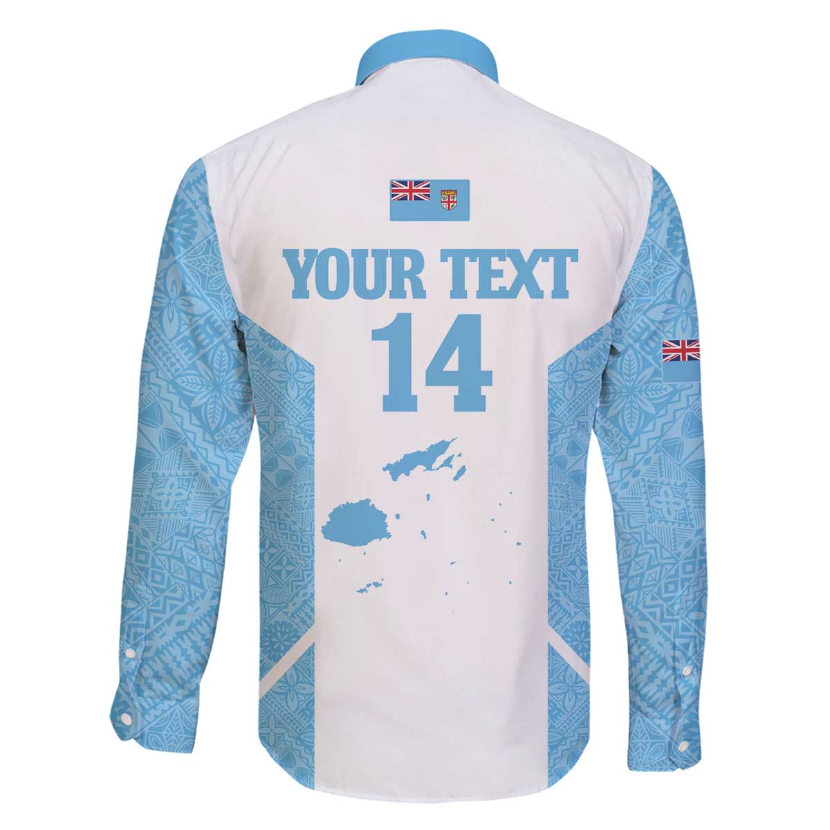 Custom Fiji Tapa Rugby Family Matching Off The Shoulder Long Sleeve Dress and Hawaiian Shirt Flying Fijian Blue And White Version