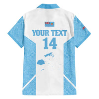 Custom Fiji Tapa Rugby Family Matching Off Shoulder Maxi Dress and Hawaiian Shirt Flying Fijian Blue And White Version LT14 - Polynesian Pride