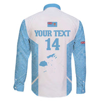 Custom Fiji Tapa Rugby Family Matching Off Shoulder Maxi Dress and Hawaiian Shirt Flying Fijian Blue And White Version LT14 - Polynesian Pride
