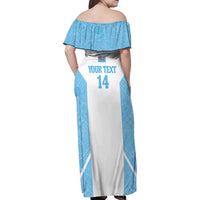 Custom Fiji Tapa Rugby Family Matching Off Shoulder Maxi Dress and Hawaiian Shirt Flying Fijian Blue And White Version LT14 - Polynesian Pride