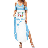 Custom Fiji Tapa Rugby Family Matching Summer Maxi Dress and Hawaiian Shirt Flying Fijian Blue And White Version LT14 Mom's Dress Blue - Polynesian Pride