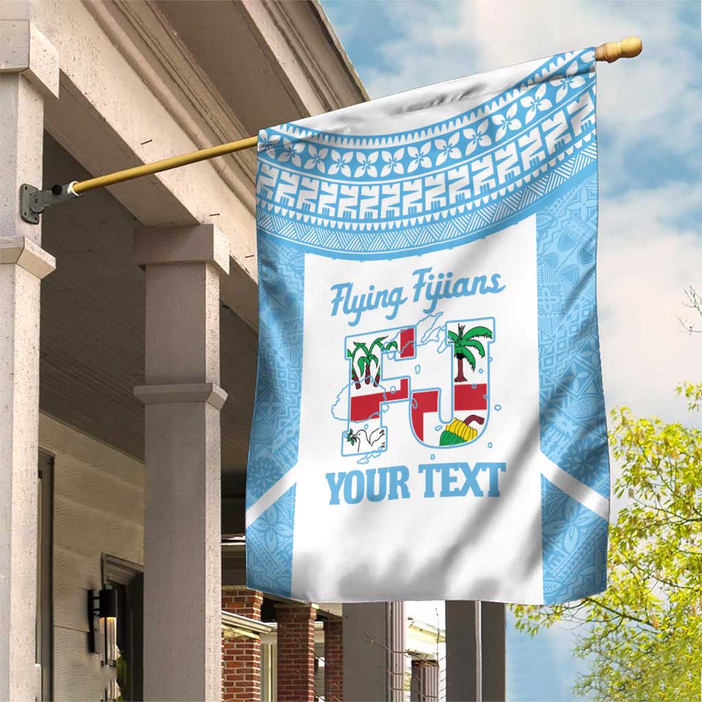Custom Fiji Tapa Rugby Garden Flag Flying Fijian Blue And White Version