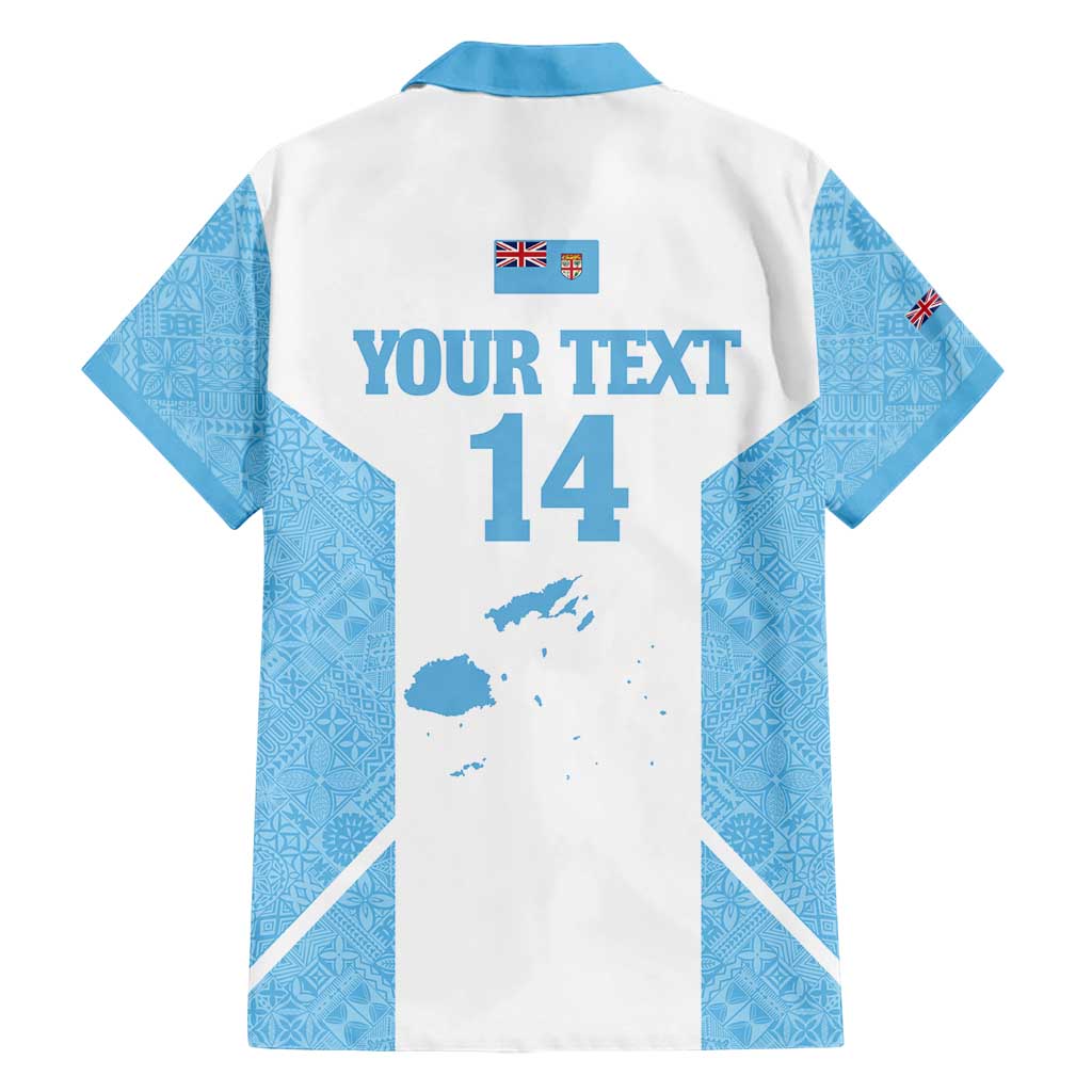 Custom Fiji Tapa Rugby Hawaiian Shirt Flying Fijian Blue And White Version