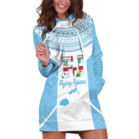 Custom Fiji Tapa Rugby Hoodie Dress Flying Fijian Blue And White Version LT14 Blue - Polynesian Pride