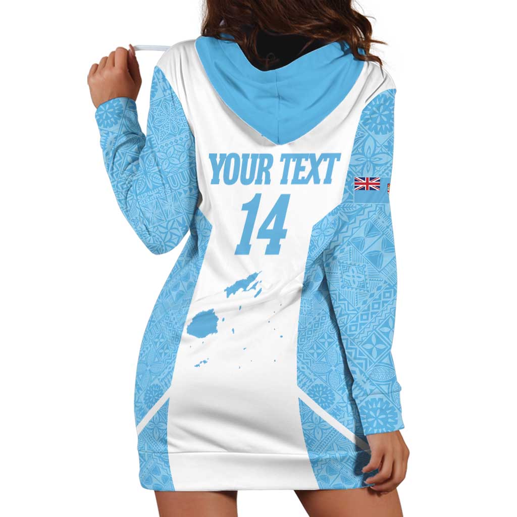 Custom Fiji Tapa Rugby Hoodie Dress Flying Fijian Blue And White Version LT14 - Polynesian Pride