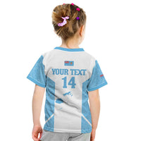 Custom Fiji Tapa Rugby Kid T Shirt Flying Fijian Blue And White Version