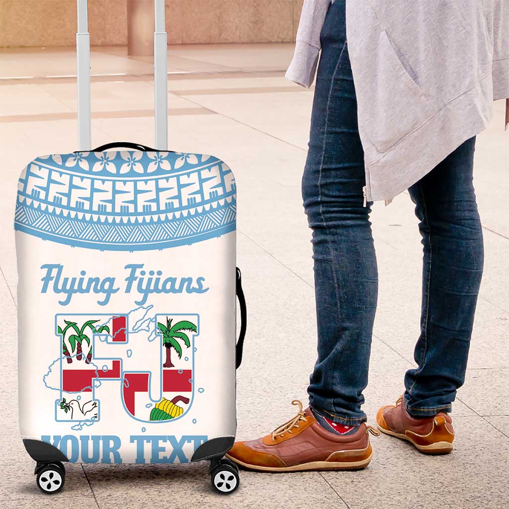 Custom Fiji Tapa Rugby Luggage Cover Flying Fijian Blue And White Version