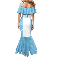 Custom Fiji Tapa Rugby Mermaid Dress Flying Fijian Blue And White Version