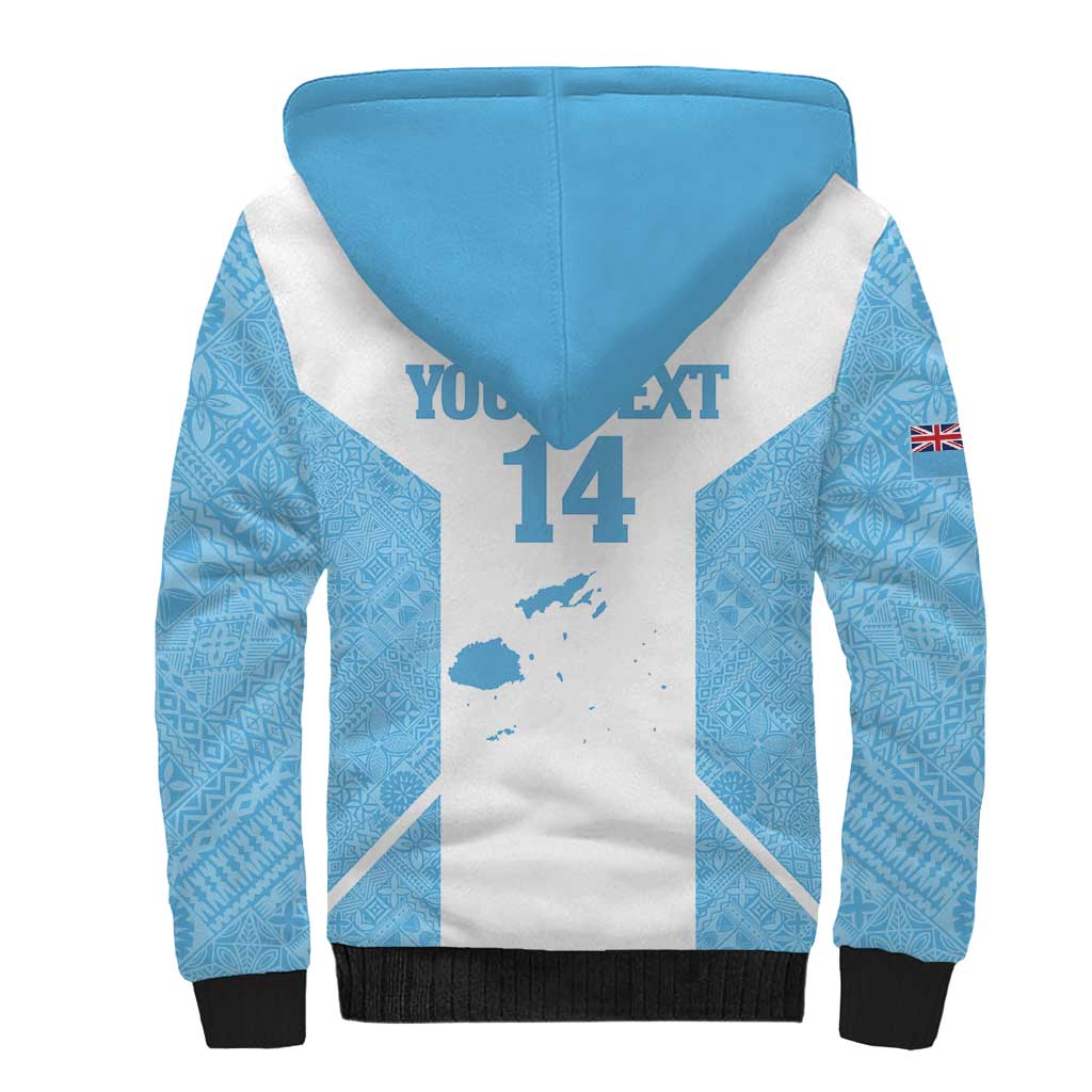 Custom Fiji Tapa Rugby Sherpa Hoodie Flying Fijian Blue And White Version LT14 - Polynesian Pride