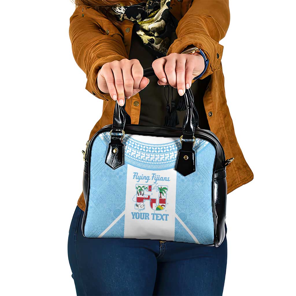Custom Fiji Tapa Rugby Shoulder Handbag Flying Fijian Blue And White Version