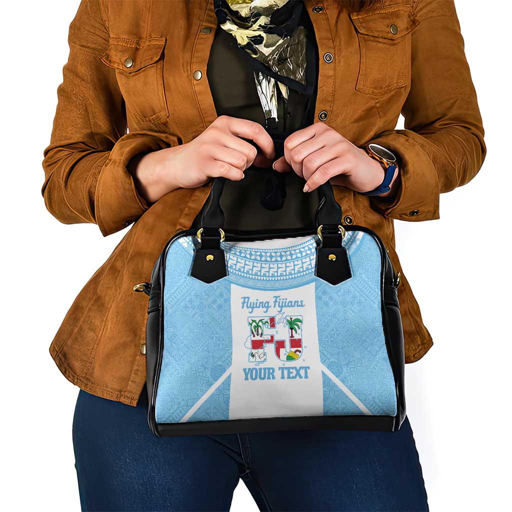 Custom Fiji Tapa Rugby Shoulder Handbag Flying Fijian Blue And White Version