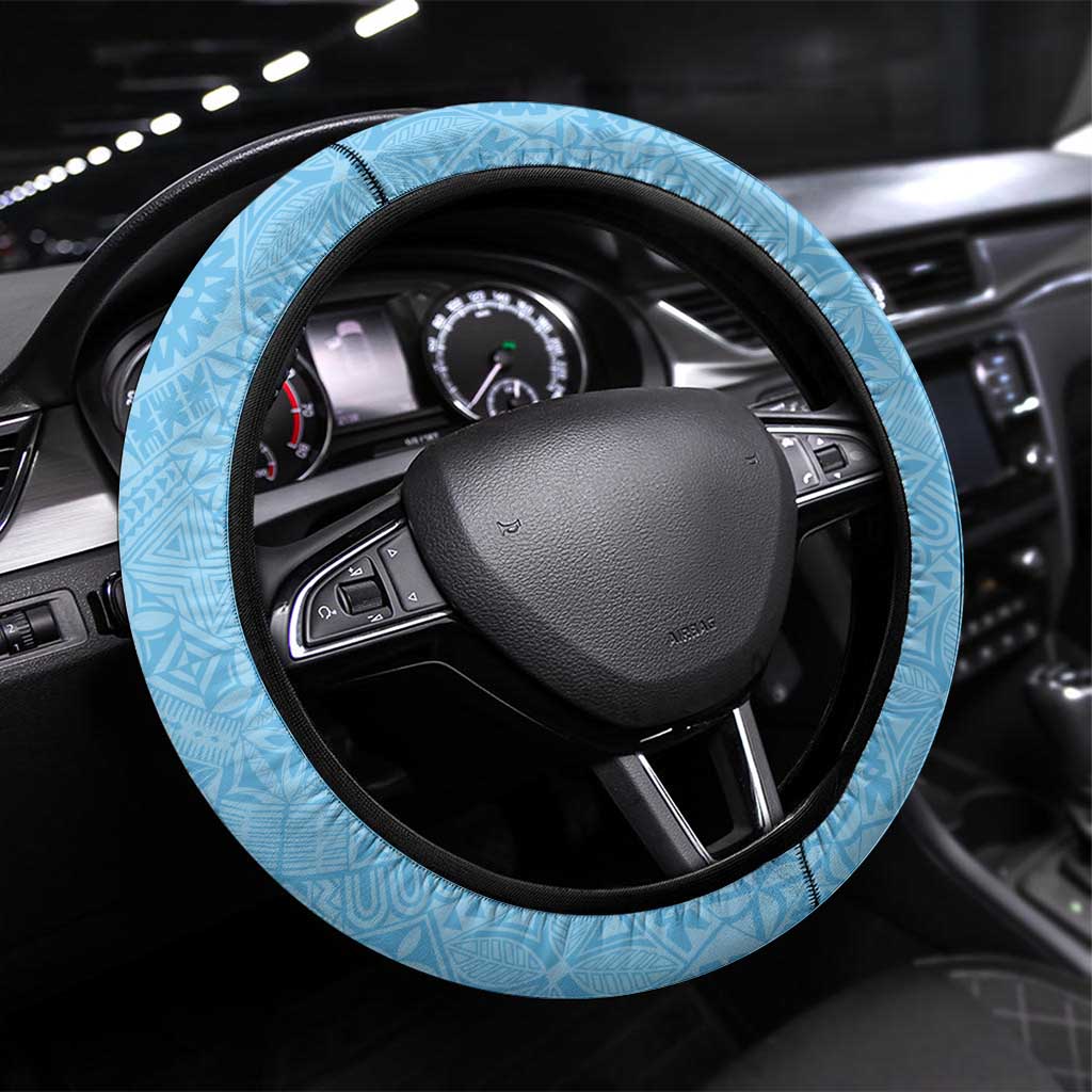 Fiji Tapa Rugby Steering Wheel Cover Flying Fijian Blue And White Version