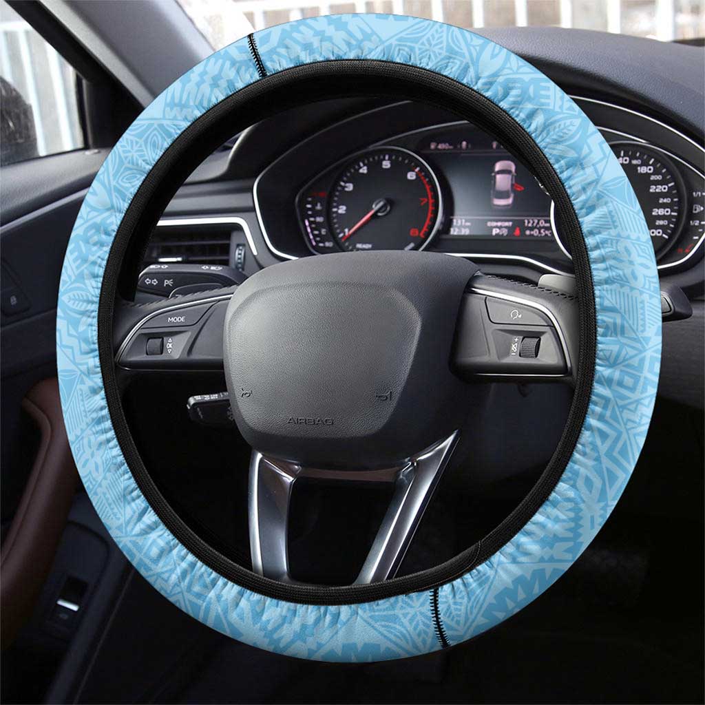 Fiji Tapa Rugby Steering Wheel Cover Flying Fijian Blue And White Version